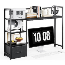 MUTUN Desk Shelf, 41.3 Inch Desktop Organiser Shelf, Desk Hutch for Computer Monitor, 4 Tier Desktop Display Rack, Wooden Desktop Bookshelf Storage Rack for Home Office Dorm, Black