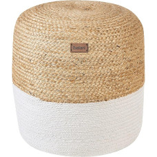 Beliani Indoor Pouf Two-Tone Jute Beige Cotton White EPS Round Diameter 46 cm Boho Dalama