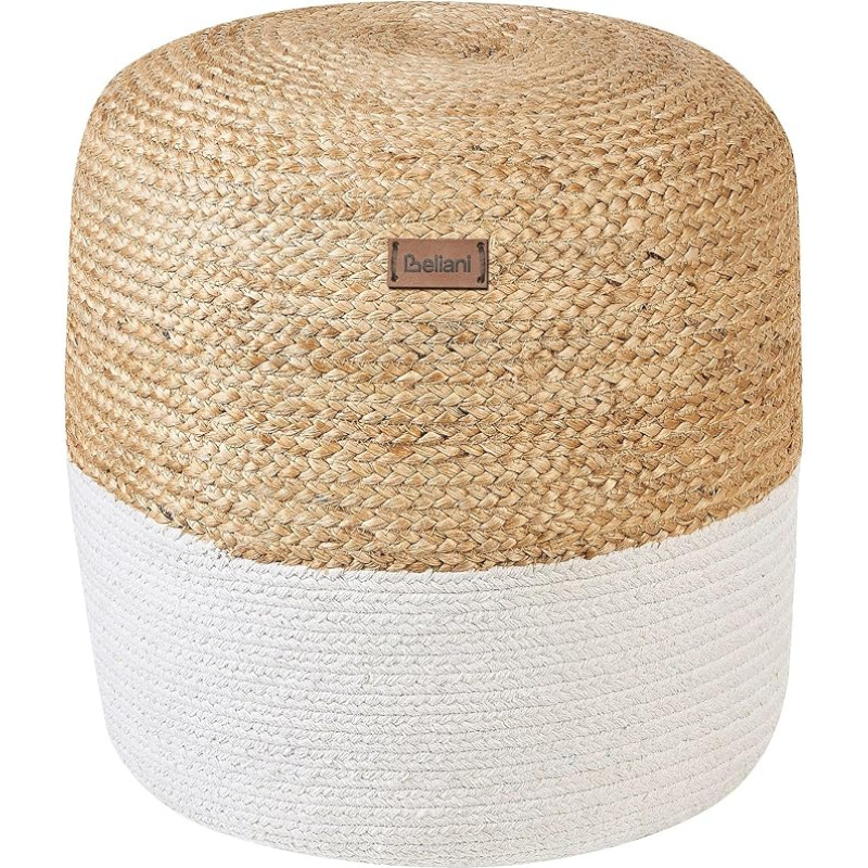 Beliani Indoor Pouf Two-Tone Jute Beige Cotton White EPS Round Diameter 46 cm Boho Dalama