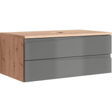 byLIVING Shape Washbasin / Modern Bathroom Chest of Drawers / Front High Gloss Anthracite / 2 Drawers with Milled Handle Strip / Melamine Oak Effect Body / Cupboard / W 80, H 33, D 47 cm