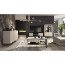Lomadox Living Room Set in Cashmere Matt Modern 4-Piece with Gold-Coloured Handles with Sideboard, TV Board, Display Cabinet, Coffee Table