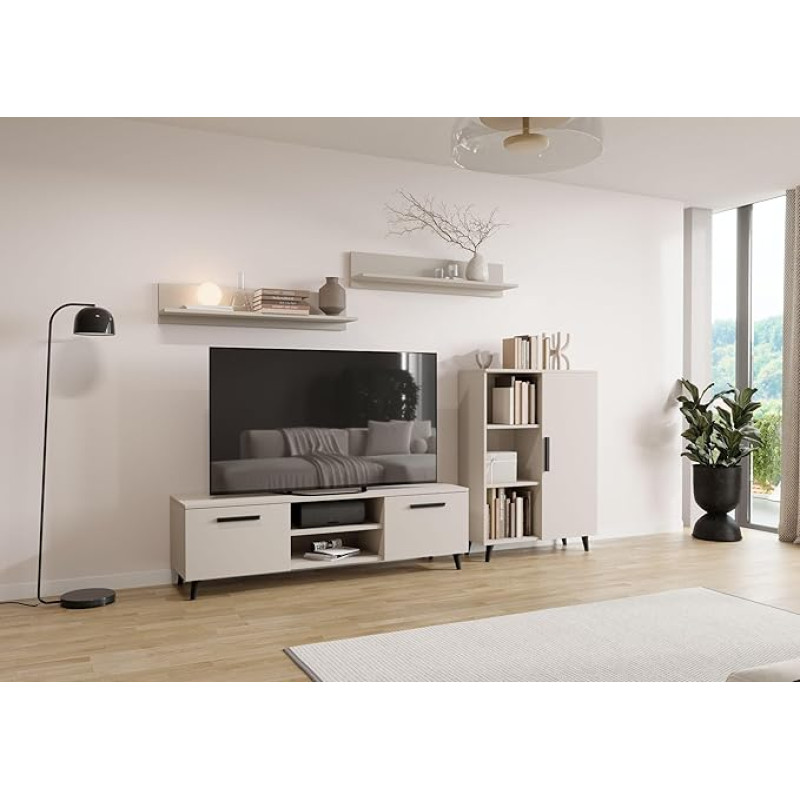 Per la vita Cabinet Wall Cashmere Colour Oslo - Modern Shelf Living Room Set in Cashmere Colour - Modern Furniture with Integrated Living Room Cabinet, TV Cabinet & Wall Shelf x 2