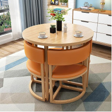 Round Dining Table and Chair Set for Lounge and Living Room Office Reception Negotiation Table and Chair Combination Perfect for Leisure Area and Home Balcony Small Round Table in Barrel Ora