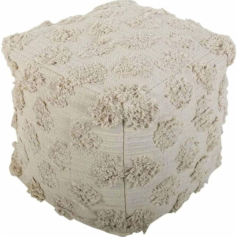 Casa Moro Lara Boho Cube Pouf Seat 55 x 55 x 45 cm in Cream Beige with Filling Elegant Upholstered Stool One Stool for Simply Beautiful Living MA1009
