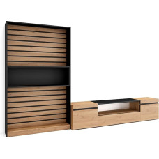 Skraut Home Dining Room Set, Oak and Black, 310 x 35 x 186 cm