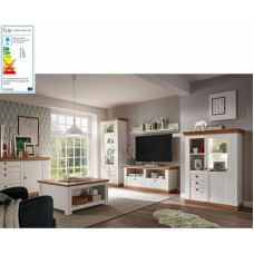 Lomadox Complete Country House Living Room Set in Pine White and Wotan Oak W x H x D : 366 x 204 x 52 cm (including Coffee Table and Lighting)