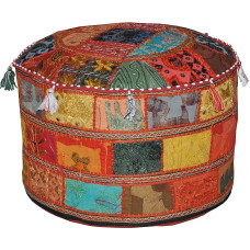 Marubhumi India Floor cotton Ottoman Embellished with Patchwork and Embroidery Work Cushion Cover