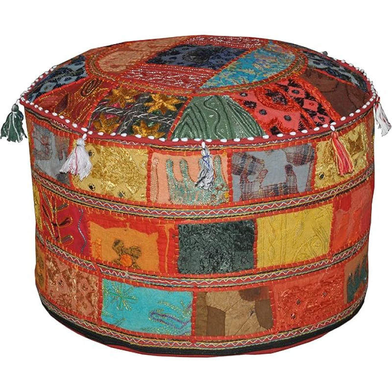 Marubhumi India Floor cotton Ottoman Embellished with Patchwork and Embroidery Work Cushion Cover