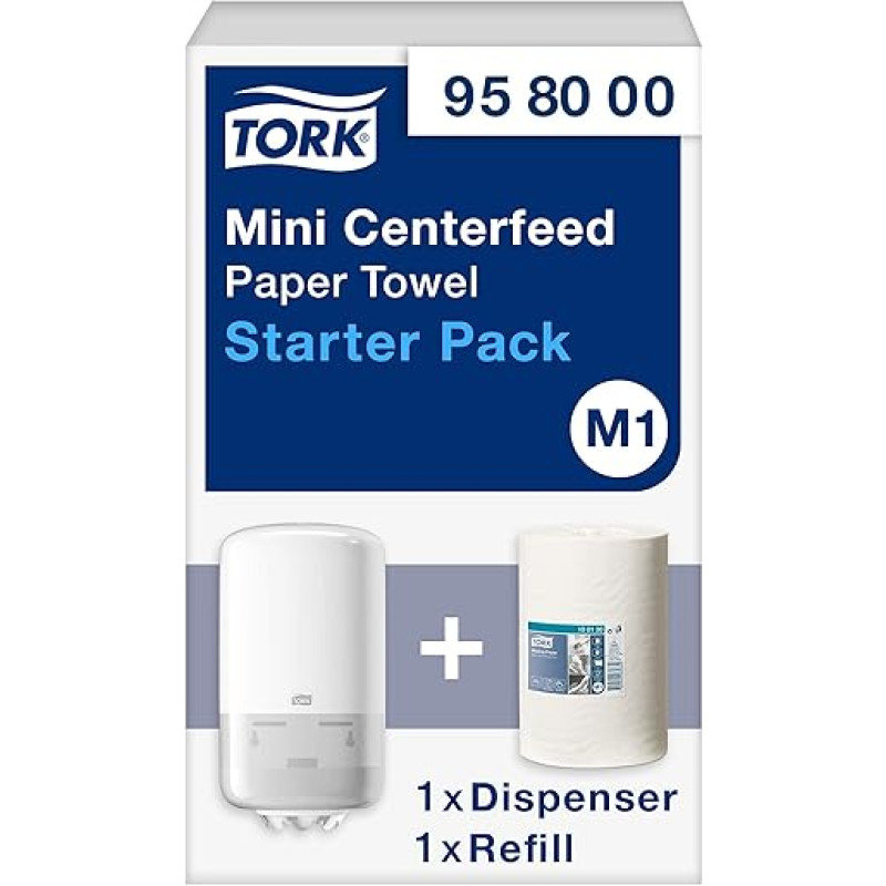 Tork M1 Mini Centrefeed Paper Dispenser Starter Pack + Mini Refill 120 m