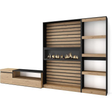 Skraut Home Living Room Wall Unit Living Room Furniture Set 320 x 186 x 35 cm Electric Fireplace Dimensions Modern Style Oak Black