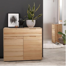 Living Room Furniture Set 2-Piece Chest of Drawers Solid Oiled Wood Sideboard Cabinet Living Room Cabinet Modern in Beech Heartwood