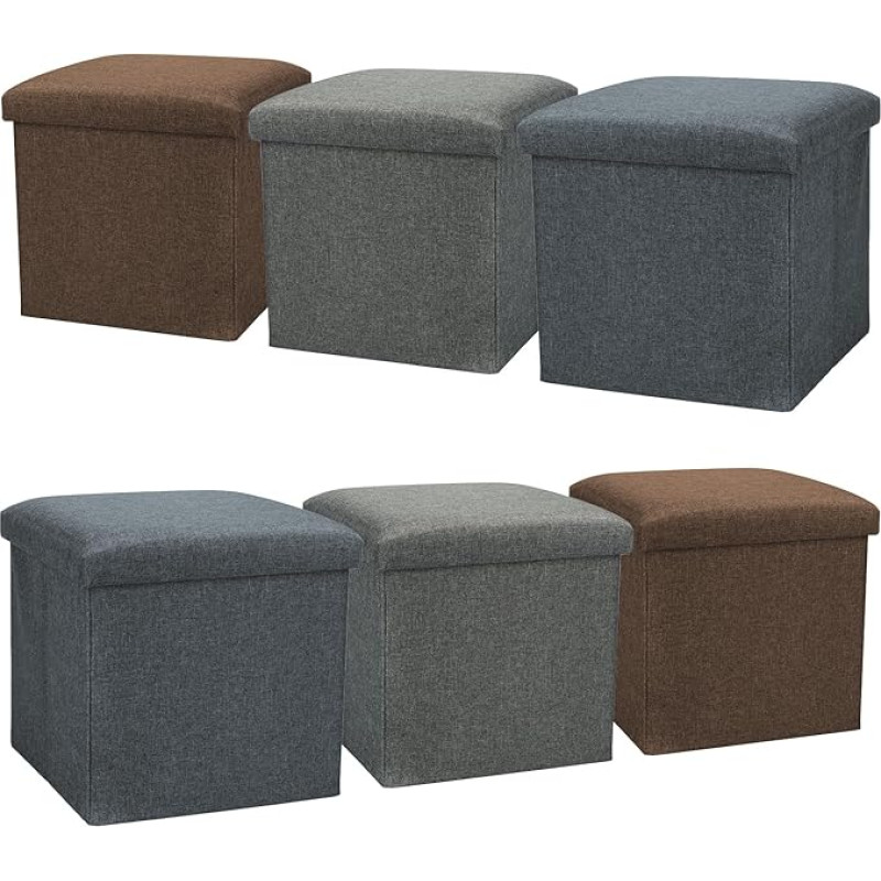 com-four® 6 x Foldable Stools with Storage Space Storage Box for Sitting 40 L
