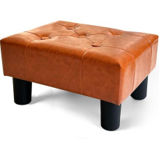 BRIAN & DANY Small Footstool, Faux Leather Footstool with Legs, Footstool for Living Room, Ottoman Footrest, Extra Seating for Entryway, Orange