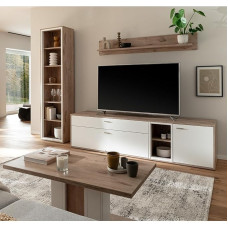 Home Furniture Set Oak White 4 Pieces Modern 1 Display Cabinet 1 Wall Shelf 1 Lowboard 1 Coffee Table