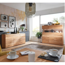 Lomadox Home Furniture Set Beech Heartwood Solid Oiled with Sideboard, Highboard and LED Lighting, 2-Piece - Real Wood/Solid Wood, Soft Close, Handle-Free