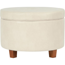 HomePop Cream Faux Leather Round Ottoman with Removable Lid