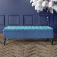 Safar Ottoman Storage Bench, 90cm Wide, Plush Shoe Bench with Storage, Velvet Footstool, Lined Padded Coffee Table, Bed Bench, Hallway Bench (Duck Egg Velvet, 90 x 40 x 40 cm)