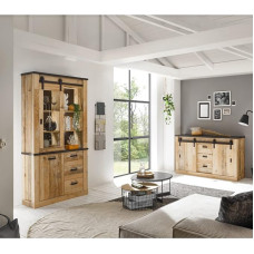 Lomadox Dining Room Set in Old Style Light with Anthracite W x H x D Approx. 275 x 201 x 43 cm