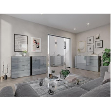 Chest of Drawers Set of 4 Modern Home Furniture Sideboard Cabinet in Silver Grey with Graphite