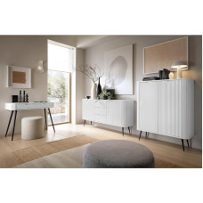 Lomadox Home Furniture Set White Grooved with Grooves Console Table Sideboard Highboard Feet Metal Black