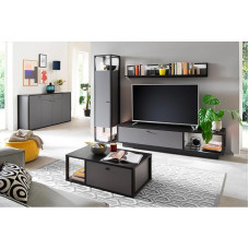 Living Room Furniture Set Grey 5-Piece Modern with Anthracite, 1 Sideboard, 1 Display Cabinet, 1 Lowboard, 1 Wall Shelf, 1 Coffee Table