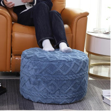 AbunHeri Stuffed Pouf Ottoman with Filling, Faux Fur Poufs, Stool, Ottoman, Round Footstool, Cushion Storage Ottoman, 20 x 12 Inch, Floor Poufs Footrest for Living Room (Blue Grey Pouf