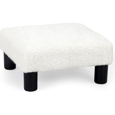 Adeco Small Square Ottoman Teddy Footstool with Plastic Legs for Footrest with Non-Slip Pads for Living Room, Entryway, Office, Couch, White Teddy