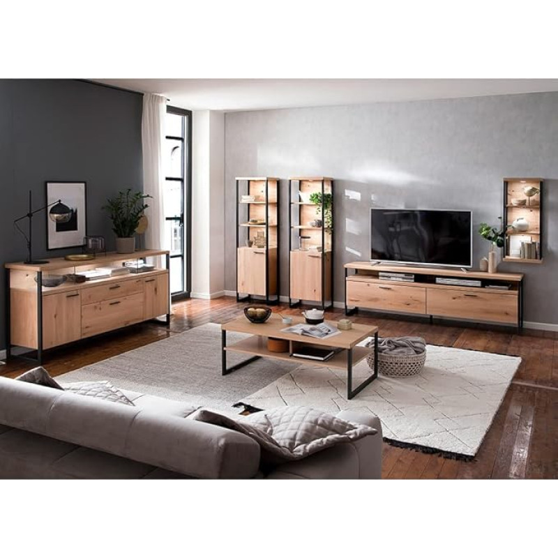 Lomadox Living Furniture Set 6 Pieces with LED Lighting Oiled Bianco Oak