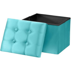 AmasSmile® Ottomane mit Fußstütze, 43,2 cm, Samt-Fußhocker, Bank, kurzer Ottomane, kleine faltbare Aufbewahrung, Ottomane, Bücher, Schallplatten, Spielzeug, Unterstützung 150 kg, Blaugrün