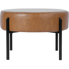 HomePop Modern Round Ottoman Home Decor Padded Round Velvet Footrest Ottoman Carmel Faux Leather Small