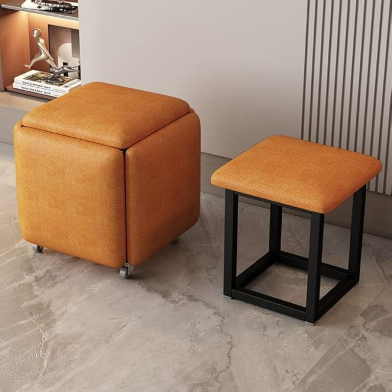 YXZN 5 in 1 Nesting Stool Footrest Stool Cube Footrest Seat Stackable Stool Footstool with Wheels for Bedroom Dorm Living Room
