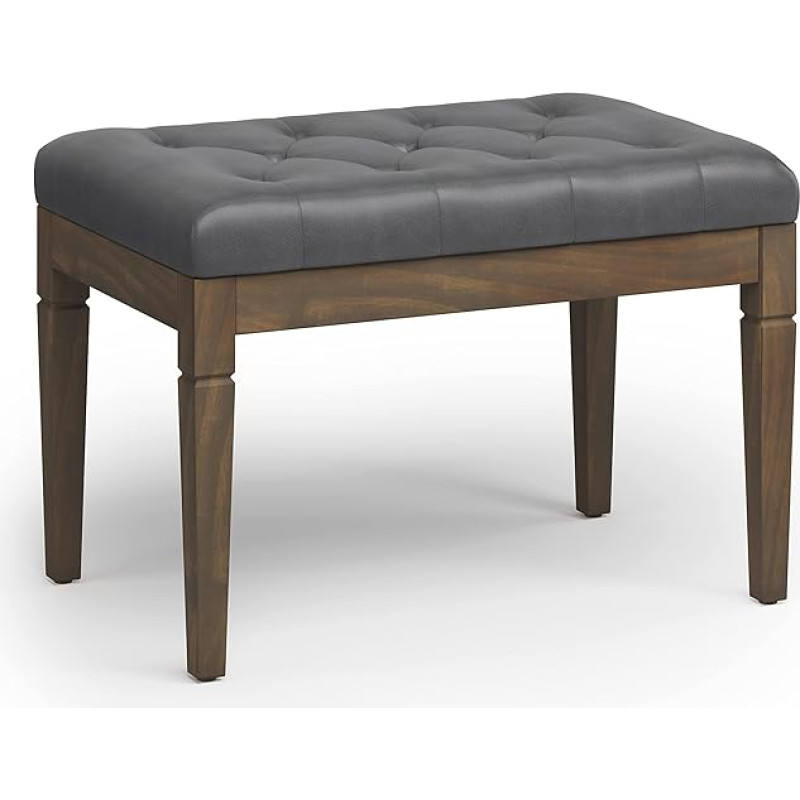 SIMPLIHOME Waverly 28 Inch Wide Rectangle Ottoman Bench Tufted Footrest Stool Faux Leather for Living Room Bedroom Traditional