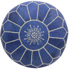 ESSENCE OF MOROCCO Moroccan Pouff Footrest Footstool Genuine Leather Handmade Hand Stitched with Embroidered Marrakech Design (Cover Only)