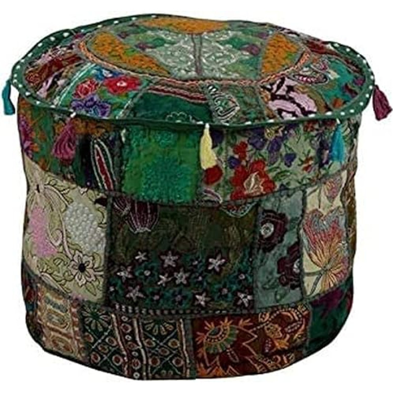 Indian Vintage Design Embroidered Patchwork Foot Stool 56cm x 36cm