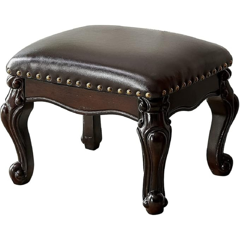 LKZ Black Brown Faux Leather Shoe Wrap Stool Wooden Foot Stool Resting Footstool Small Square