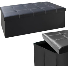 BARGAINS-GALORE Large Ottoman Faux Leather Bench Stool | Folding Seat Footstool Chest Foldable | Storage Box Foot with Lid for Children's Toys, Bedroom, Hallway, Living Room (Triple, Black)