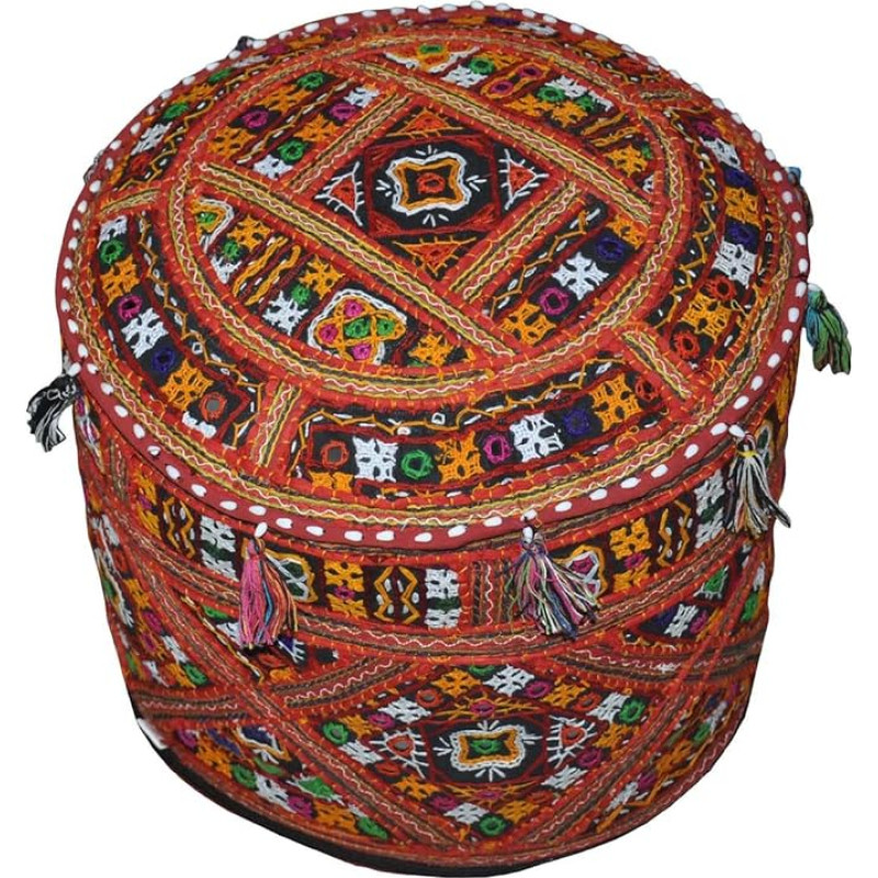 Rajasthali Traditional Indian Home Decorative Ottoman Handmade and Patchwork Stool Floor Cushion, 46 x 33 cm
