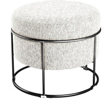 HAKU Möbel Art Deco Stool Cream MDF Metal Textile Fabric Height 44 cm x Diameter 48 cm Black