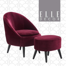 Elle Decor Nico Chair and Ottoman Merlot Red