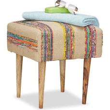 Relaxdays Vintage Footstool, Upholstered Seat With Cotton Fabric and Solid Wooden Legs, Square Ottoman 40 x 40 cm, Colourful