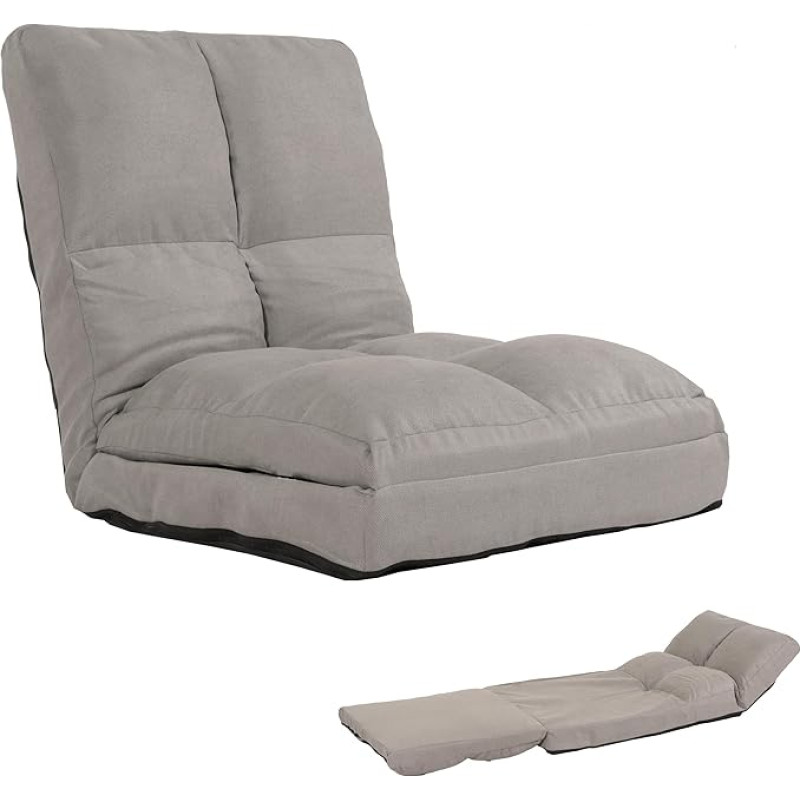 Mendler HWC-N45 Floor Chair Folding Chair Functional Chair Sleep Function Foldable Steel Frame Velvet Light Grey