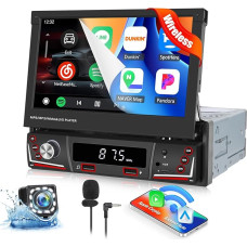 CMAECHO Carplay autoraadio 1 DIn koos juhtmevaba Android-navigatsiooniga 7-tolline käsitsi laiendatav ekraan koos Bluetooth-peeglilinkiga iOS/Android WiFi GPS Dual USB FM/AM raadio + tagurduskaamera