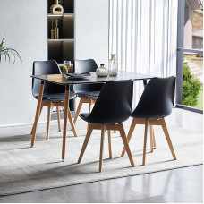 LafeuR Söögitoa grupi söögilaud 4 tooliga, ristkülikukujuline köögilaud 4 inimesele, istumiskomplekt elutuppa, kööki, kontorisse (must laud + 4 musta söögitooli)