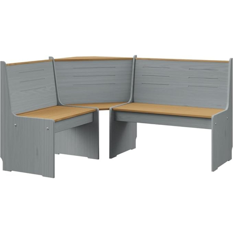 Hommdiy nurgapinkide komplekt söögitoa kööki Pure 151 cm mesi pruun ja hall massiivne männipuit