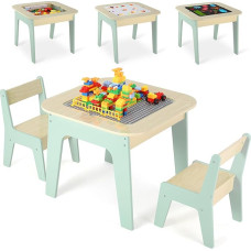Clevich laste laua-tooli komplekt, laste istmekomplekt, hoiuruum, 2 tooliga, laste istumiskomplekt, kahepoolne maalimislaud ja ehitusplaat, 2 tooliga pakett, lastemööbel laste jaoks