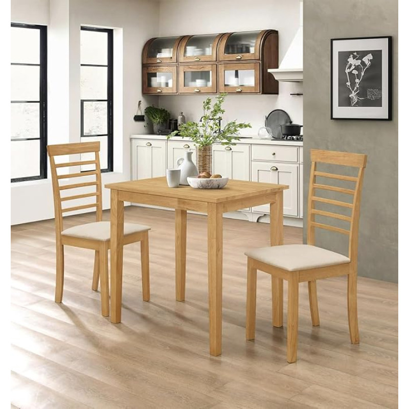 Hallowood Furniture Ledbury väike söögilaud ja toolid komplekt 2, ruumi säästev täispuidust köögilaud ja toolid pehmendatud istmega, ideaalne väikestesse köökidesse või söögitubadesse, heledast tammest.