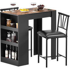 VECELO baarilaua ja baaritooli komplekt, baarilaua koos 2 PU polsterdatud tooliga ja 3 küljeriiuliga, tööstuslikus stiilis köögilaud söögituppa, kööki või elutuppa, vintage pruun