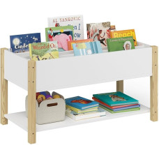 Bellabino Teme laste riiul, raamaturiiul lastele koos hoiukastidega, 4-kohaline riiul raamatute jaoks, mänguasjariiul, raamatuplats, valge/loomulik, valge/loomulik