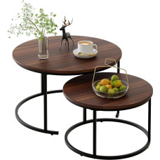 Huhote ümmargune kohvilaud, 2 tk, küljelaud, suured pesitsuslauad, metallist raamiga küljelaud elutuppa/magamistuppa/rõdule/kontorisse/korterisse, läbimõõt 80 cm (pruun)