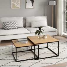 Kodu Collective Kohvilaud 2 ruudukujuline puidust elutoa laud Kaasaegne küljelaua komplekt 2 in 1 metallist raamiga elutoa kontori küljelaua Loft disain Twin Light Oak